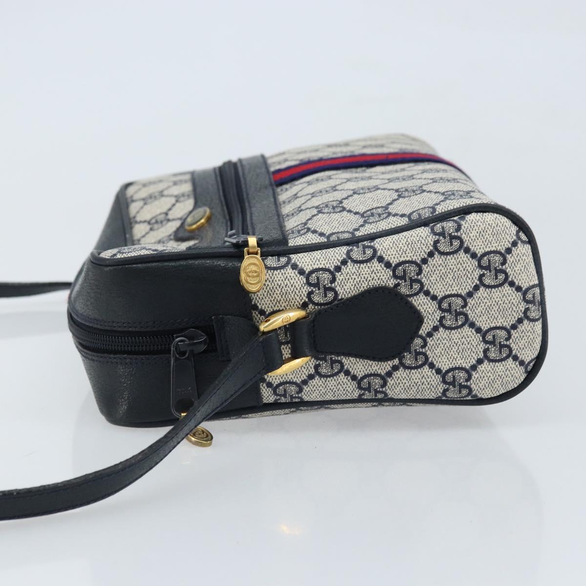 GUCCI GG Supreme Sherry Line Shoulder Bag PVC Navy Gold 68 02 005 Auth ARZ344