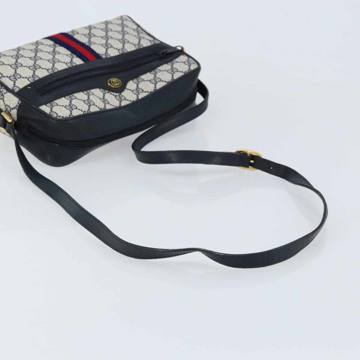 GUCCI GG Supreme Sherry Line Shoulder Bag PVC Navy Gold 68 02 005 Auth ARZ344