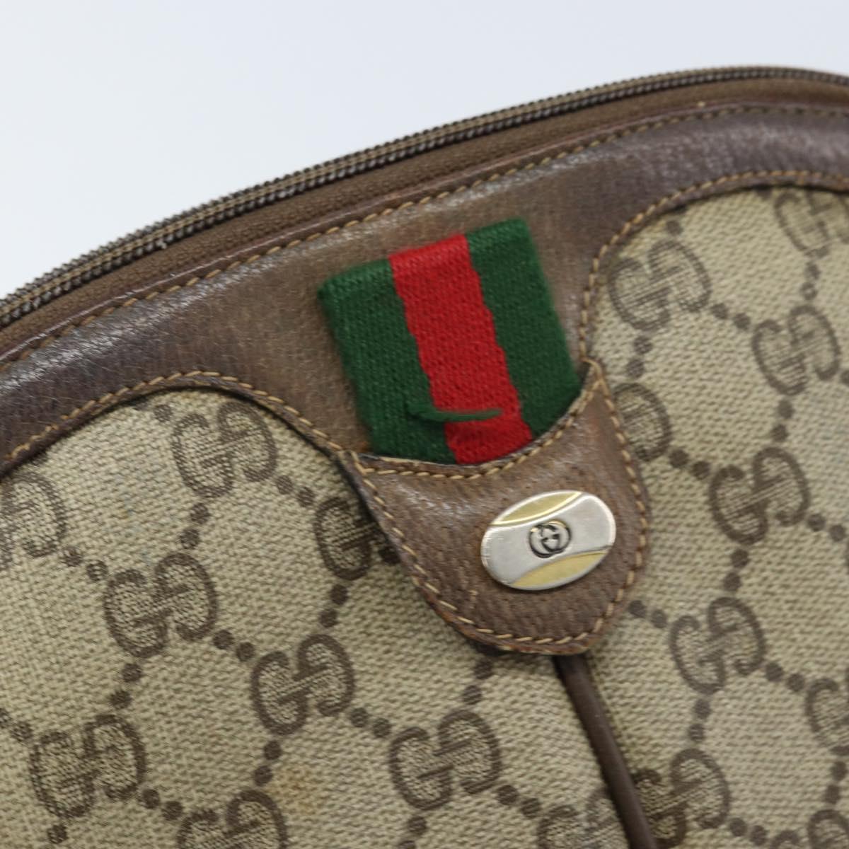 GUCCI GG Supreme Web Sherry Line Bag PVC Beige Gold 904 02 047 Auth ARZ346