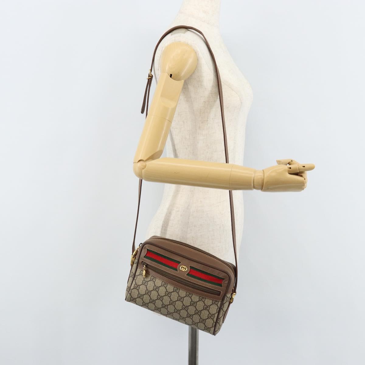 GUCCI GG Supreme Web Sherry Line Bag PVC Beige Gold 001 50 6655 Auth ARZ347