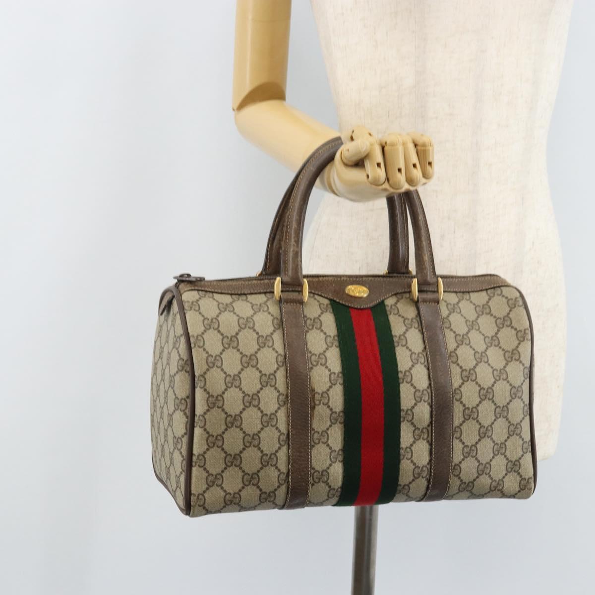 GUCCI GG Supreme Web Sherry Line Boston Bag PVC Beige Gold 58 02 007 Auth ARZ349