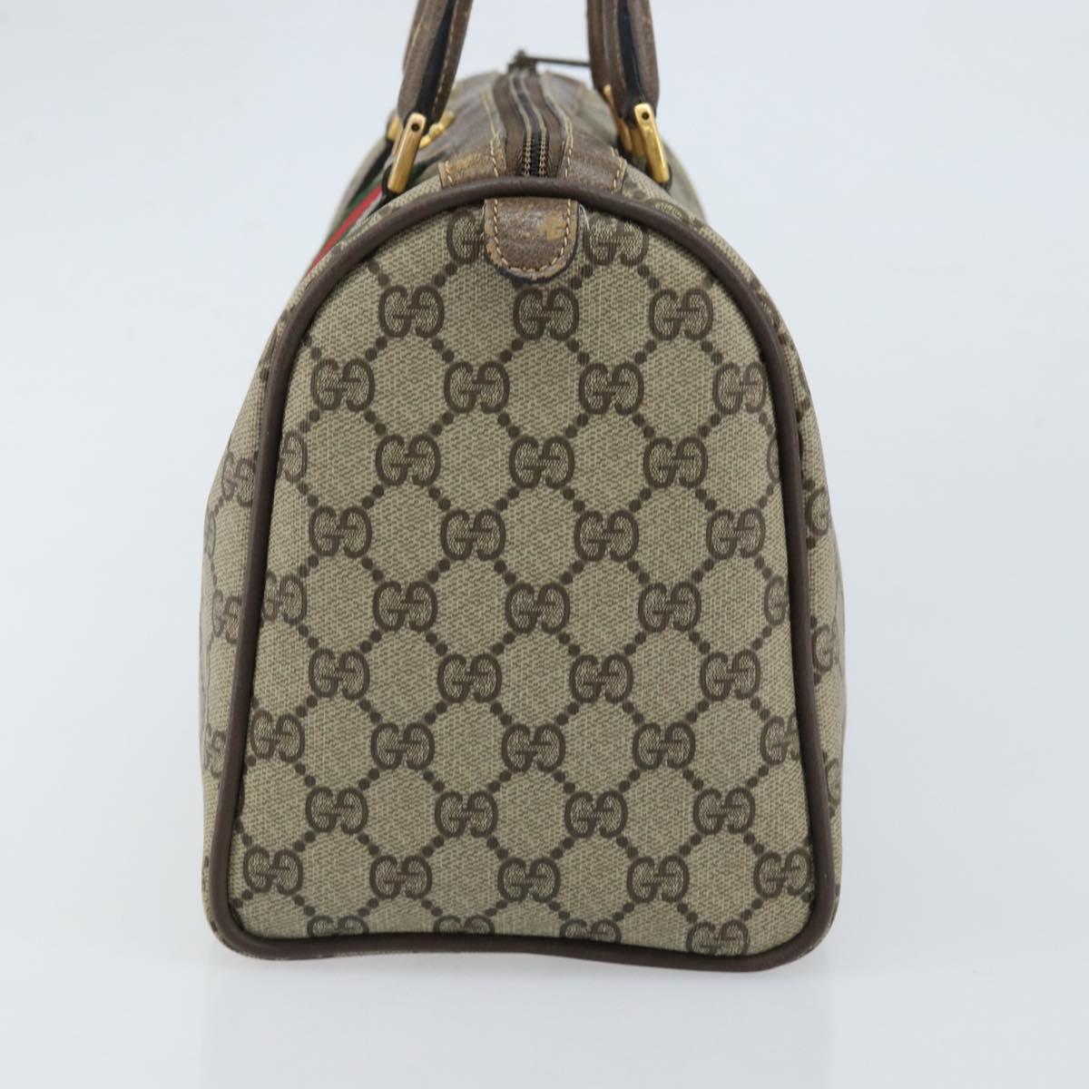 GUCCI GG Supreme Web Sherry Line Boston Bag PVC Beige Gold 58 02 007 Auth ARZ349