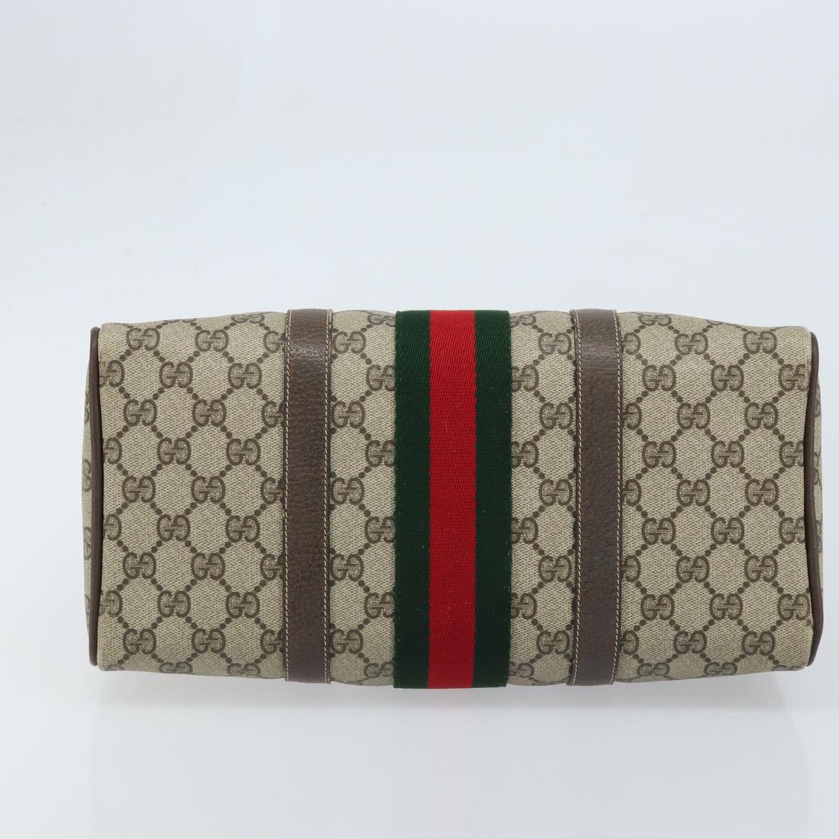 GUCCI GG Supreme Web Sherry Line Boston Bag PVC Beige Gold 58 02 007 Auth ARZ349