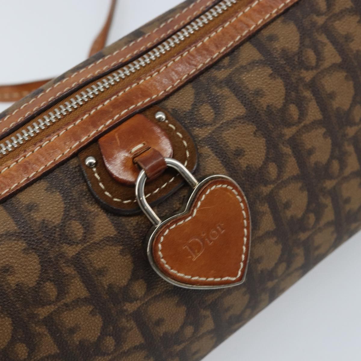 Christian Dior Trotter Canvas Romantic Chain Bag PVC Brown Silver Auth ARZ357