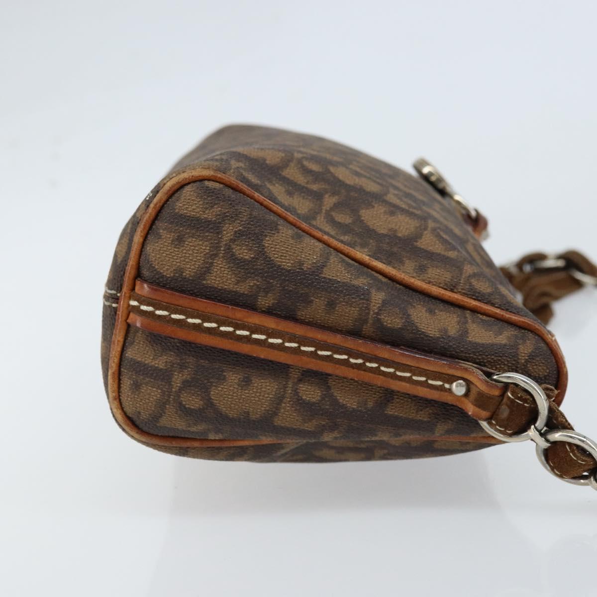 Christian Dior Trotter Canvas Romantic Chain Bag PVC Brown Silver Auth ARZ357