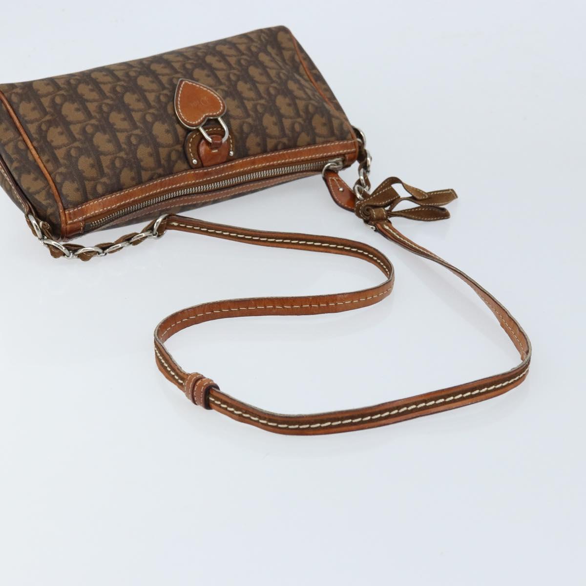 Christian Dior Trotter Canvas Romantic Chain Bag PVC Brown Silver Auth ARZ357
