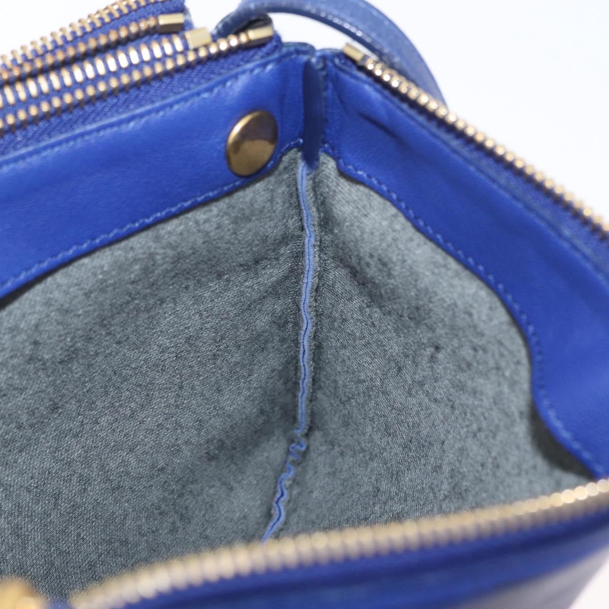 CELINE Trio Shoulder Bag Leather Blue Gold Auth ARZ364
