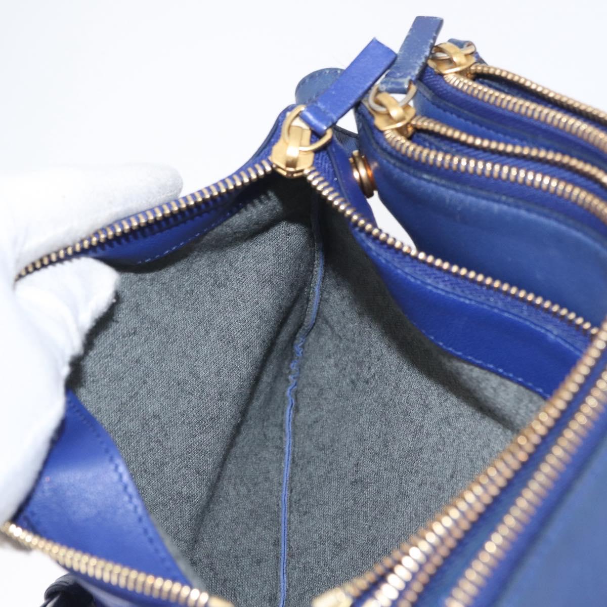 CELINE Trio Shoulder Bag Leather Blue Gold Auth ARZ364