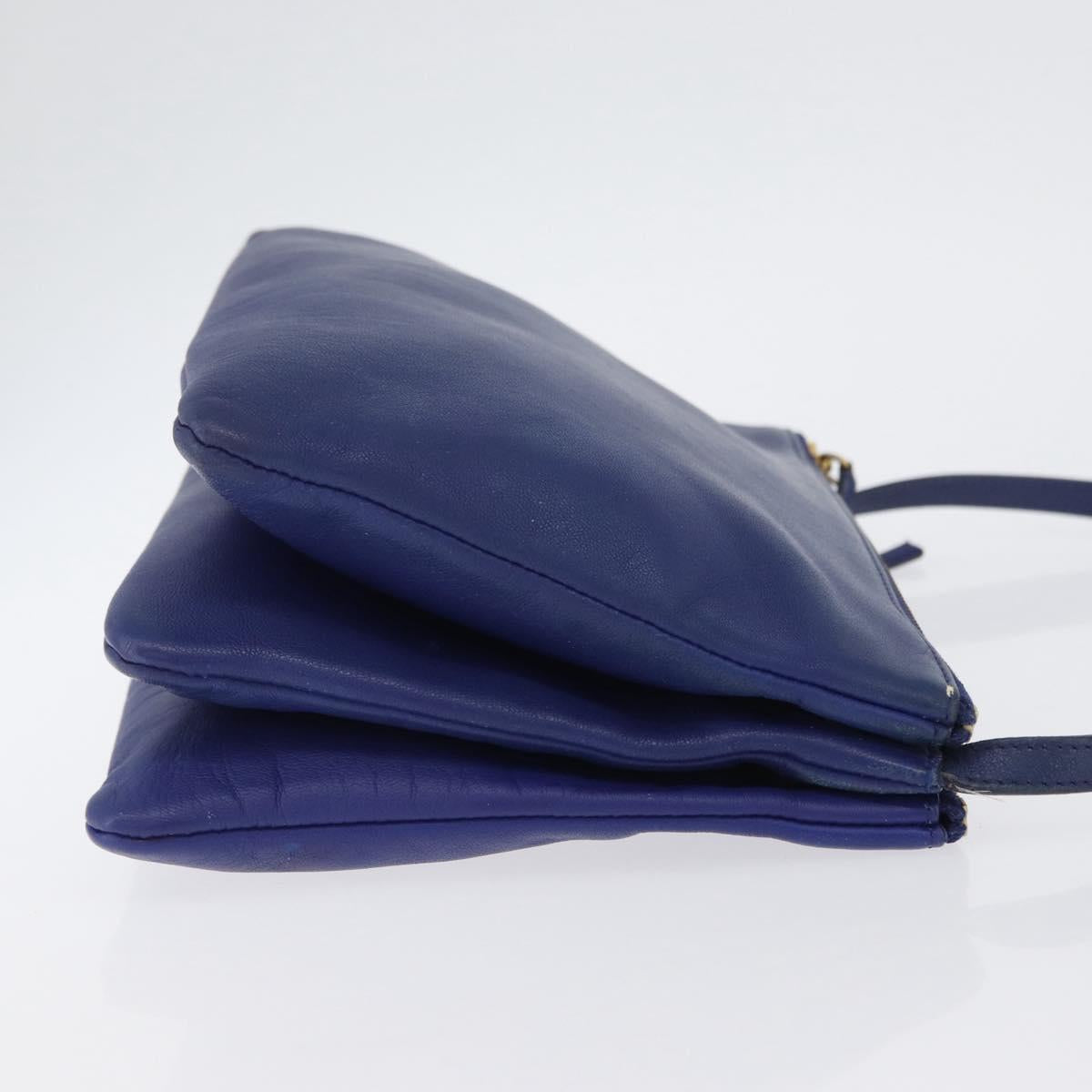 CELINE Trio Shoulder Bag Leather Blue Gold Auth ARZ364