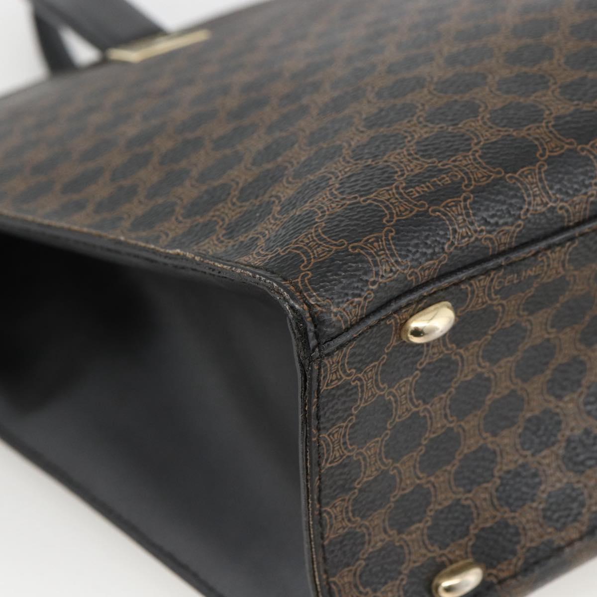 CELINE Macadam Canvas Hand Bag PVC Leather 2way Black Gold Auth ARZ365
