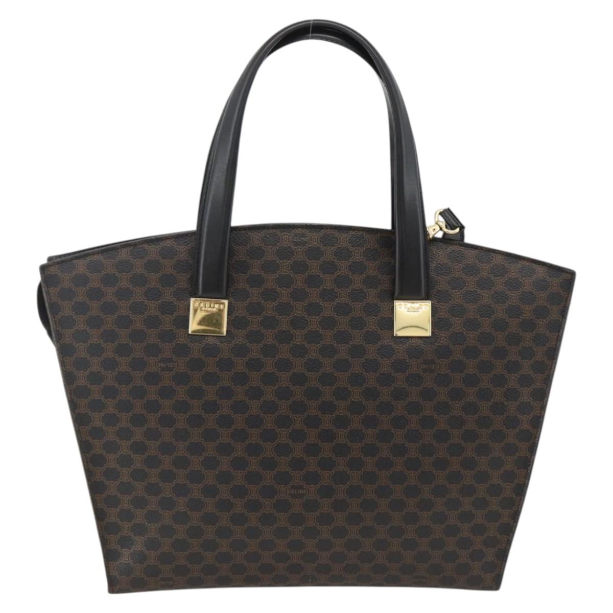 CELINE Macadam Canvas Hand Bag PVC Leather 2way Black Gold Auth ARZ365