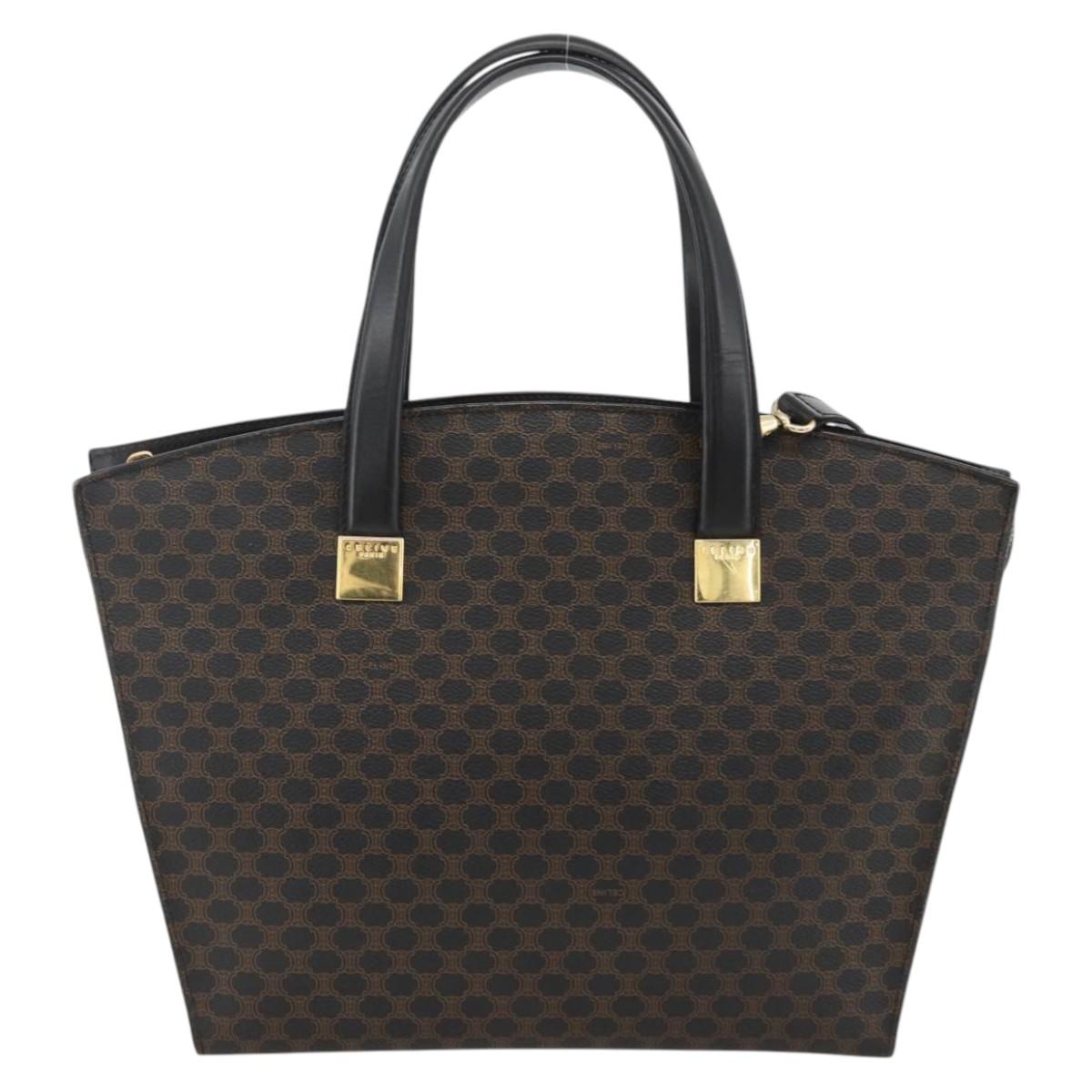 CELINE Macadam Canvas Hand Bag PVC Leather 2way Black Gold Auth ARZ365