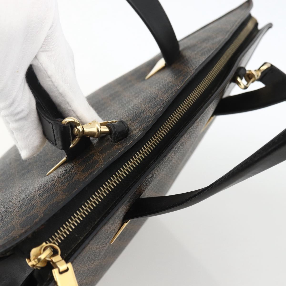 CELINE Macadam Canvas Hand Bag PVC Leather 2way Black Gold Auth ARZ365