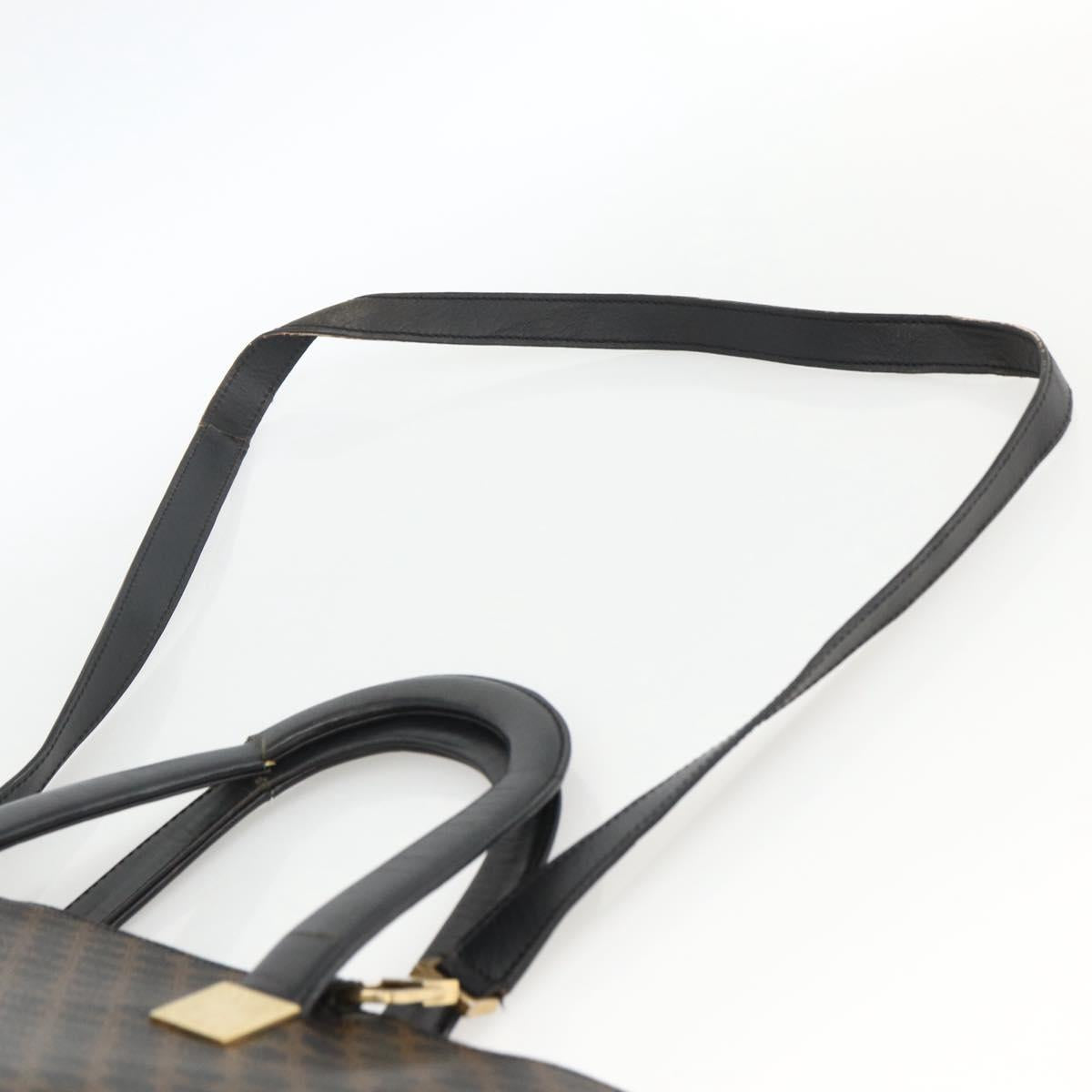 CELINE Macadam Canvas Hand Bag PVC Leather 2way Black Gold Auth ARZ366