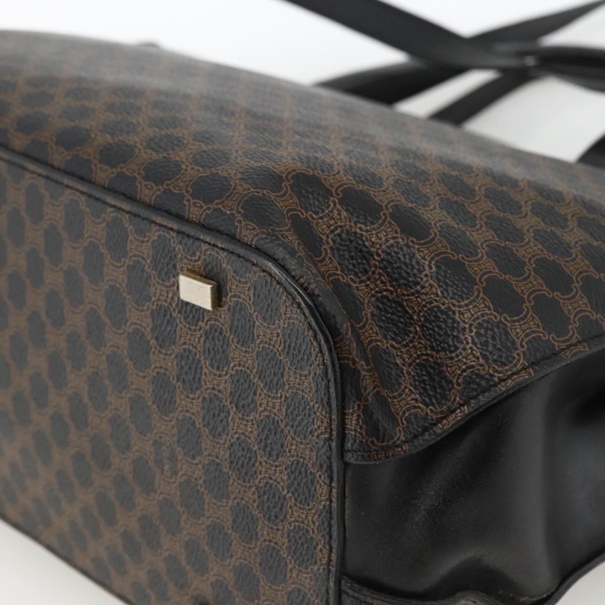 CELINE Macadam Canvas Hand Bag PVC Leather 2way Black Gold Auth ARZ366