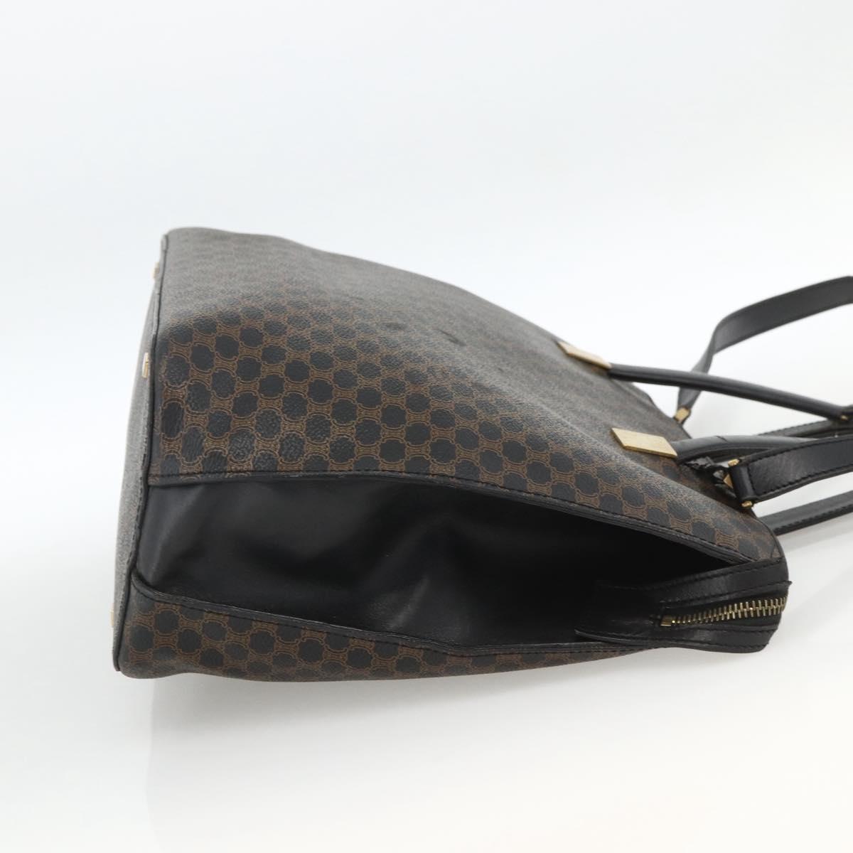 CELINE Macadam Canvas Hand Bag PVC Leather 2way Black Gold Auth ARZ366