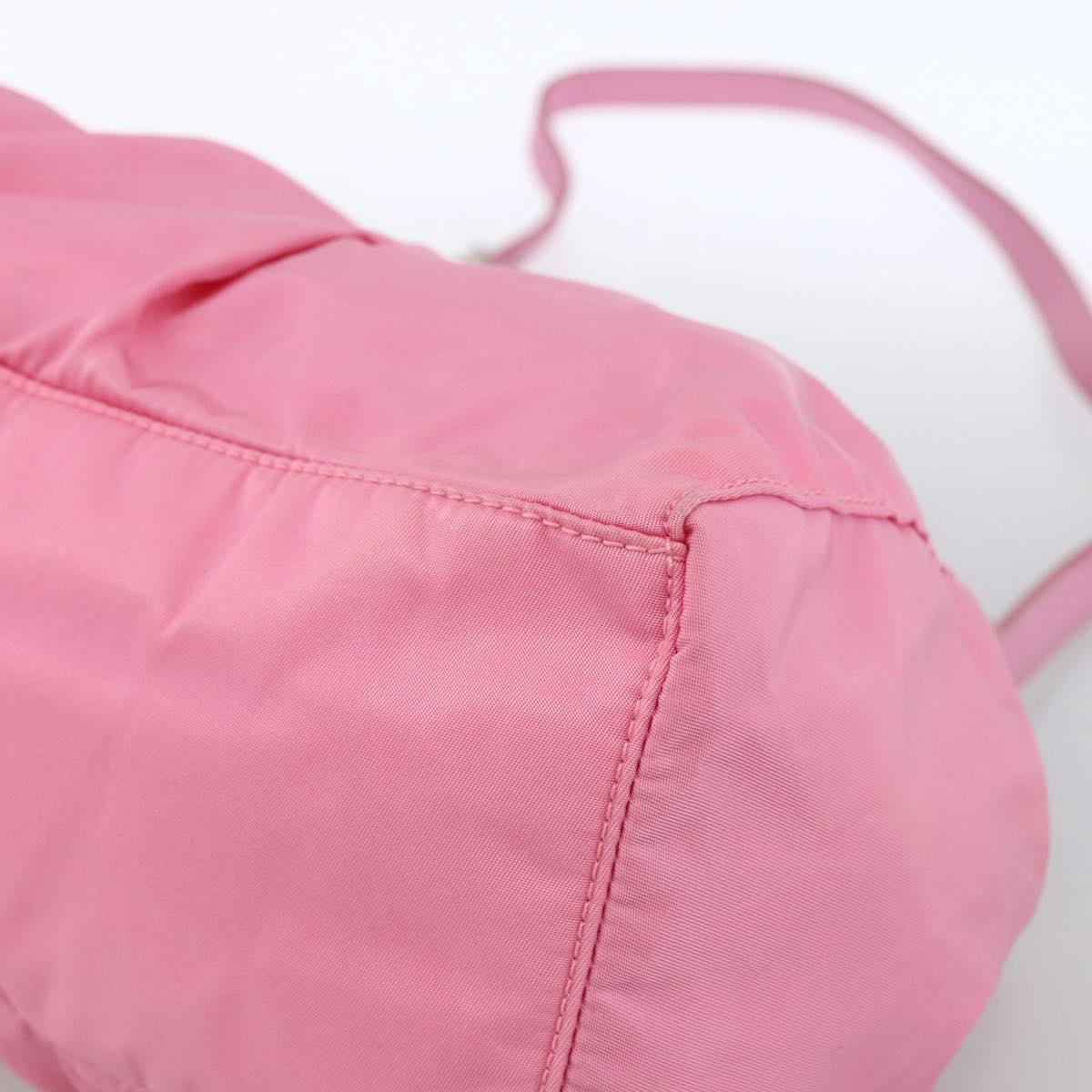 PRADA Ribbon Hand Bag Nylon 2way Pink Silver Auth ARZ368