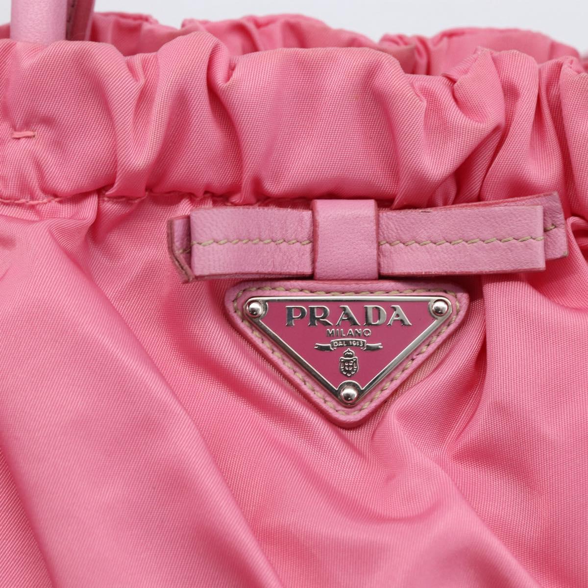 PRADA Ribbon Hand Bag Nylon 2way Pink Silver Auth ARZ368