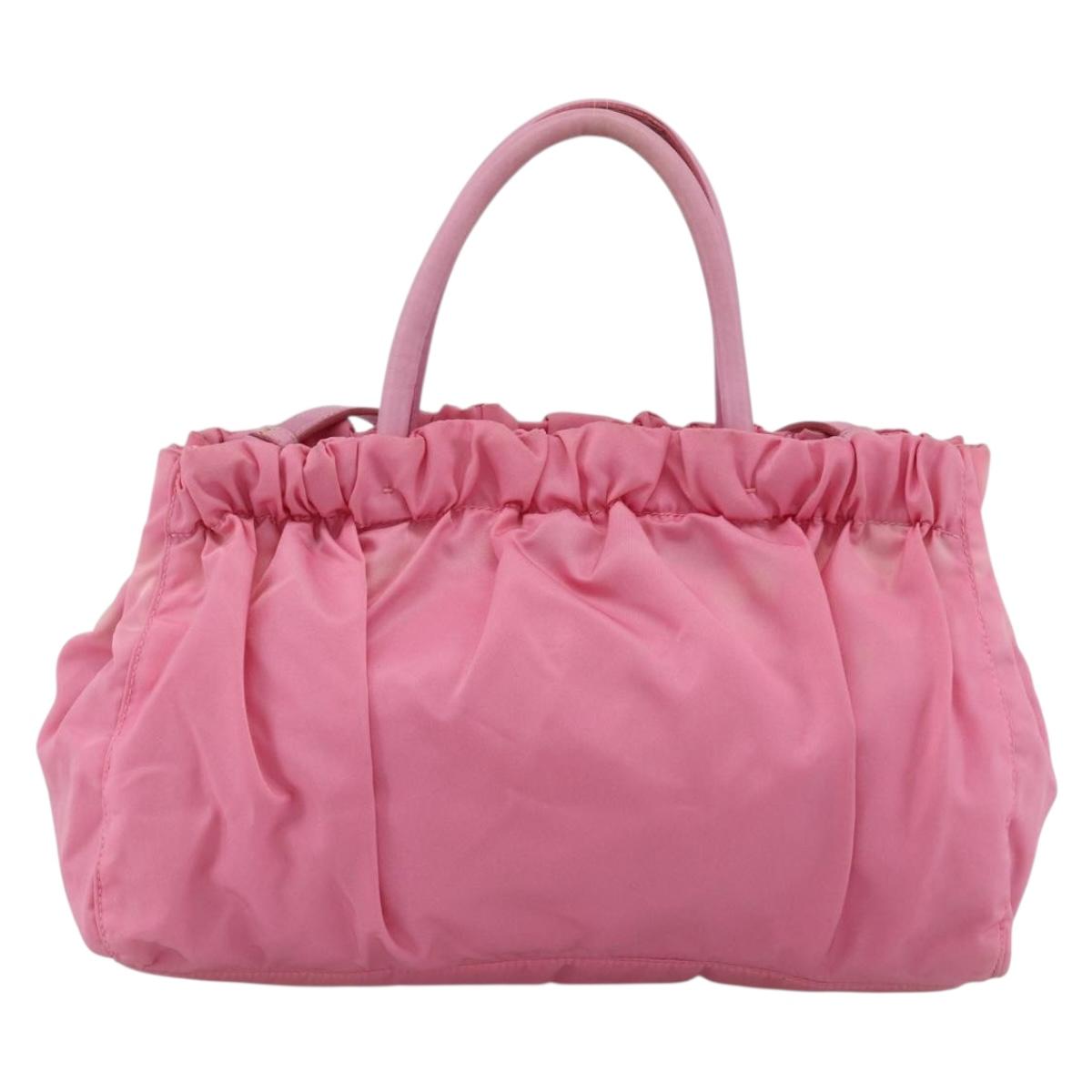 PRADA Ribbon Hand Bag Nylon 2way Pink Silver Auth ARZ368