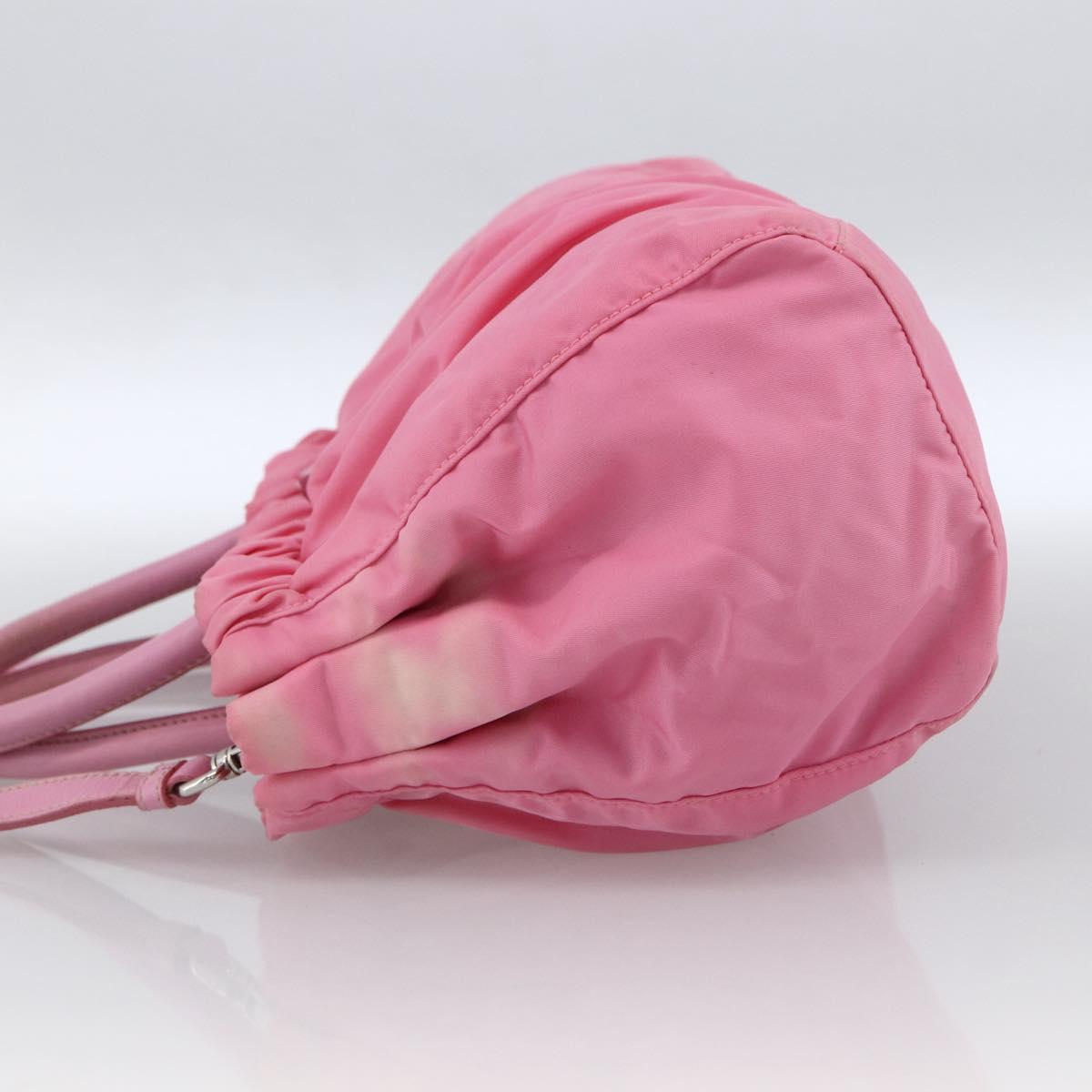 PRADA Ribbon Hand Bag Nylon 2way Pink Silver Auth ARZ368