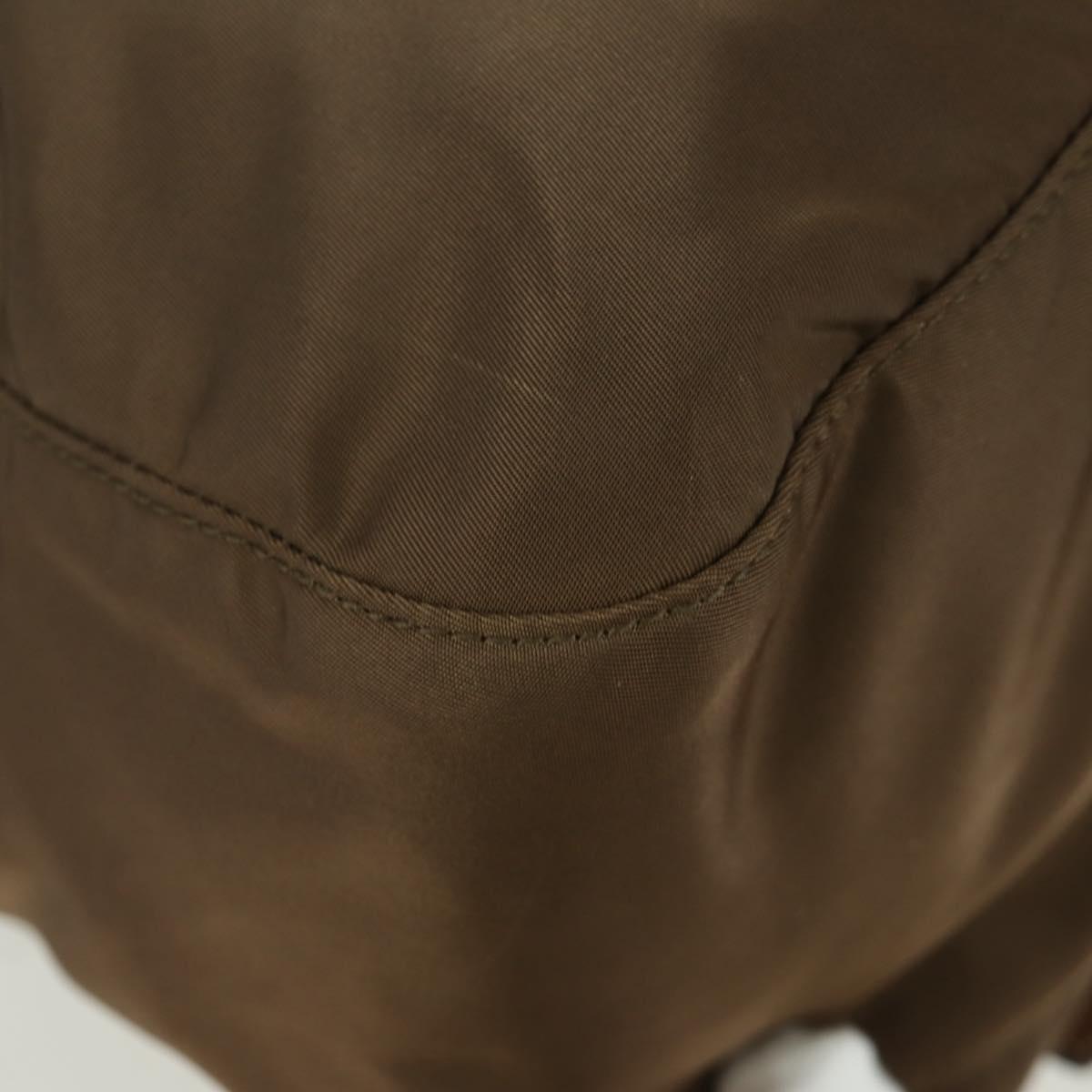 PRADA Shoulder Bag Nylon Leather Silver Brown Auth ARZ369V