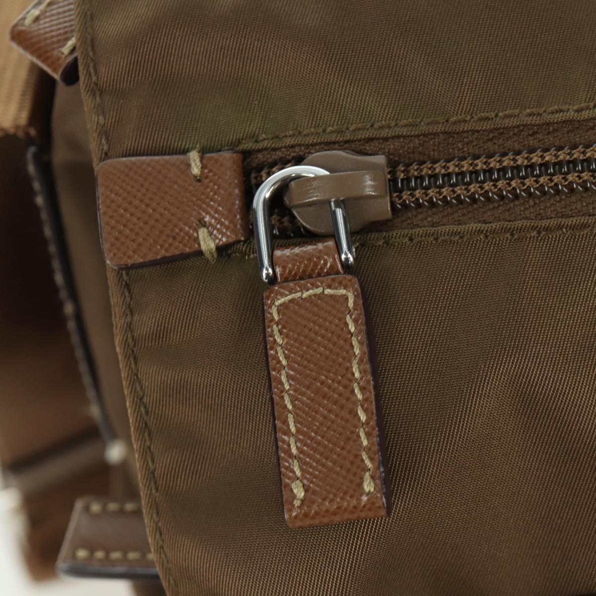 PRADA Shoulder Bag Nylon Leather Silver Brown Auth ARZ369V