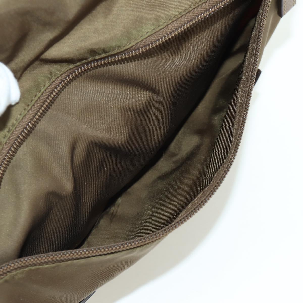 PRADA Shoulder Bag Nylon Leather Silver Brown Auth ARZ369V