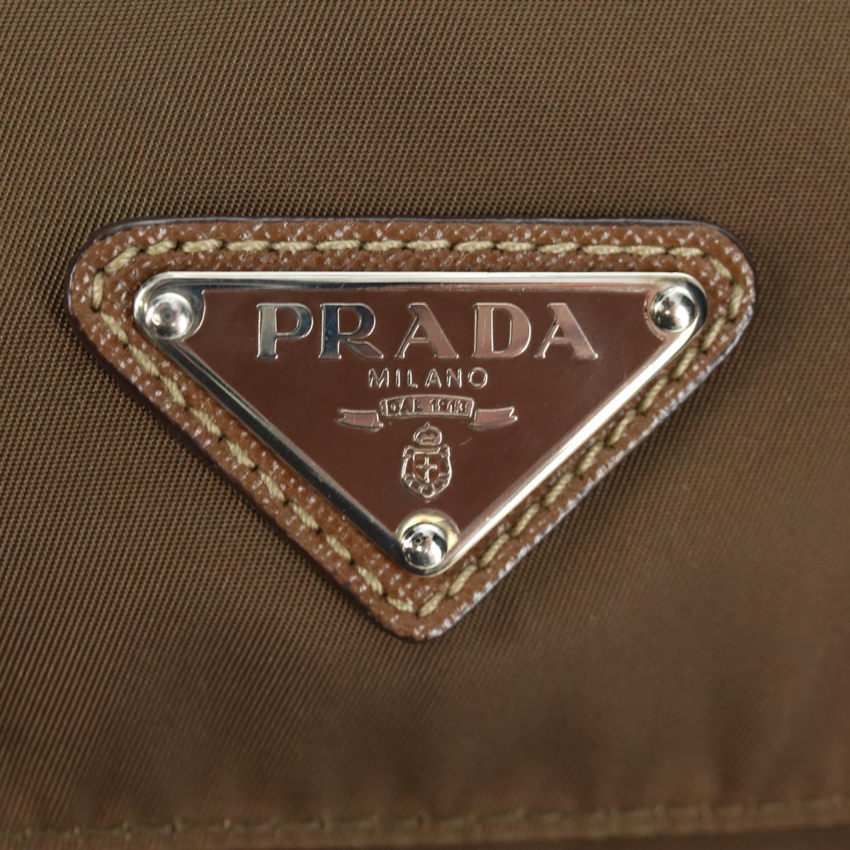 PRADA Shoulder Bag Nylon Leather Silver Brown Auth ARZ369V