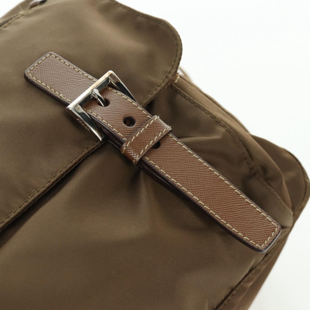 PRADA Shoulder Bag Nylon Leather Silver Brown Auth ARZ369V