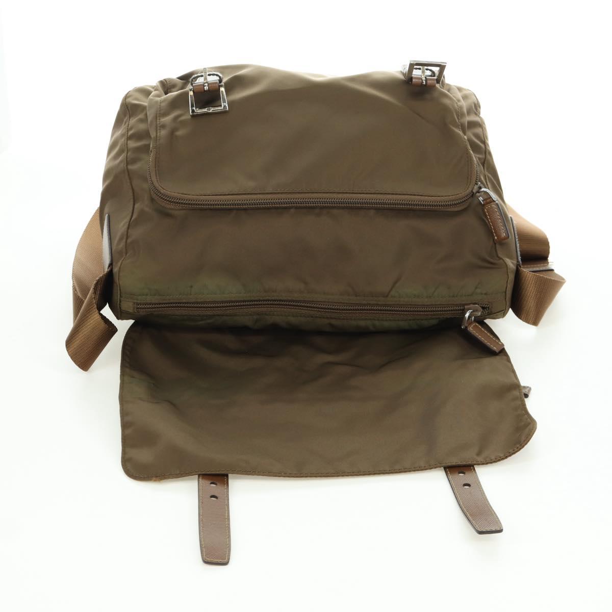 PRADA Shoulder Bag Nylon Leather Silver Brown Auth ARZ369V