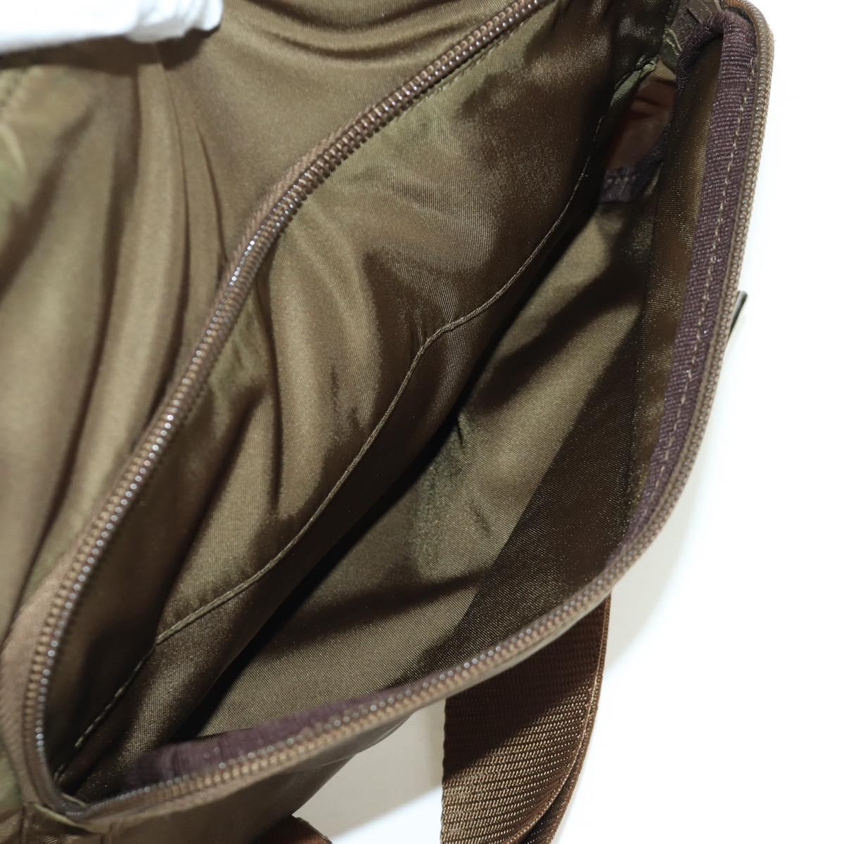 PRADA Shoulder Bag Nylon Leather Silver Brown Auth ARZ369V