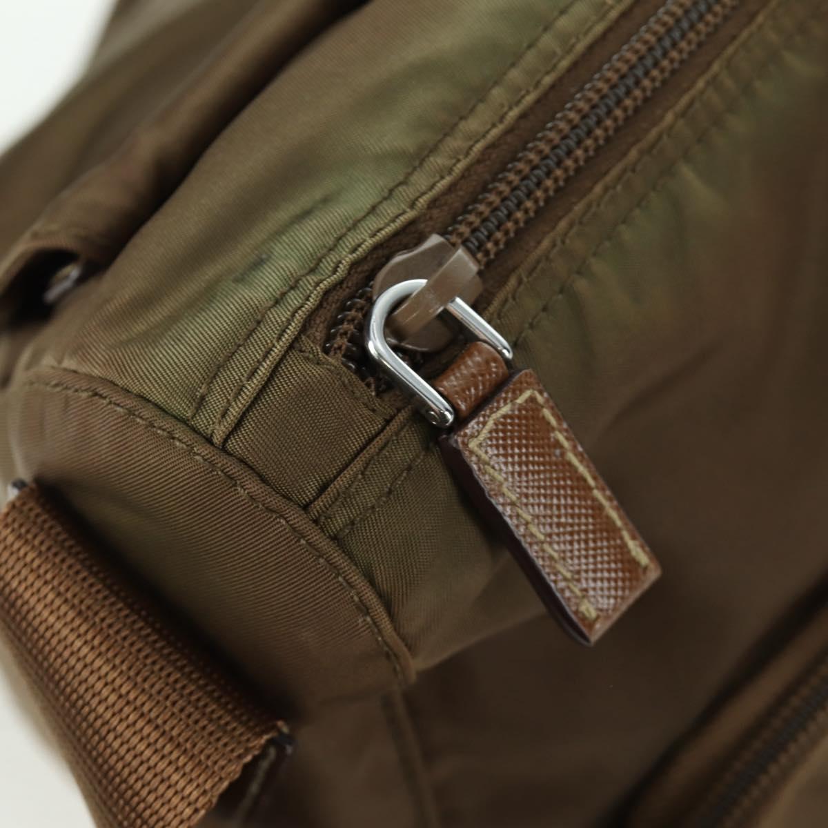 PRADA Shoulder Bag Nylon Leather Silver Brown Auth ARZ369V