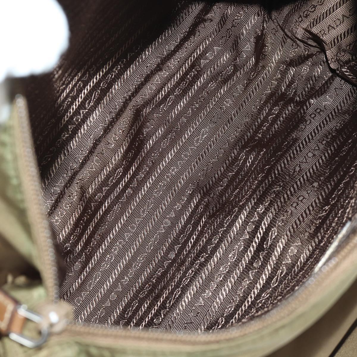 PRADA Shoulder Bag Nylon Leather Silver Brown Auth ARZ369V