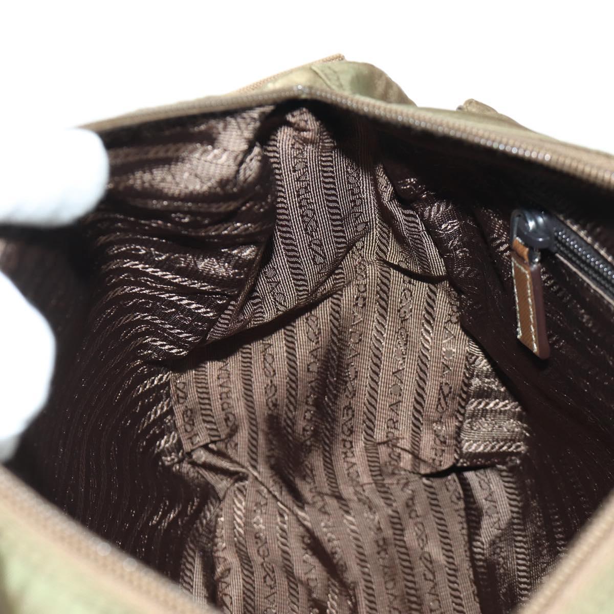 PRADA Shoulder Bag Nylon Leather Silver Brown Auth ARZ369V