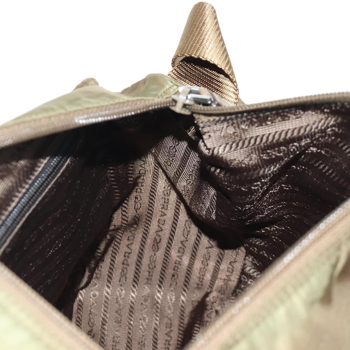 PRADA Shoulder Bag Nylon Leather Silver Brown Auth ARZ369V