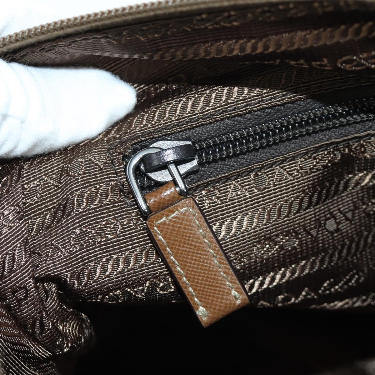 PRADA Shoulder Bag Nylon Leather Silver Brown Auth ARZ369V
