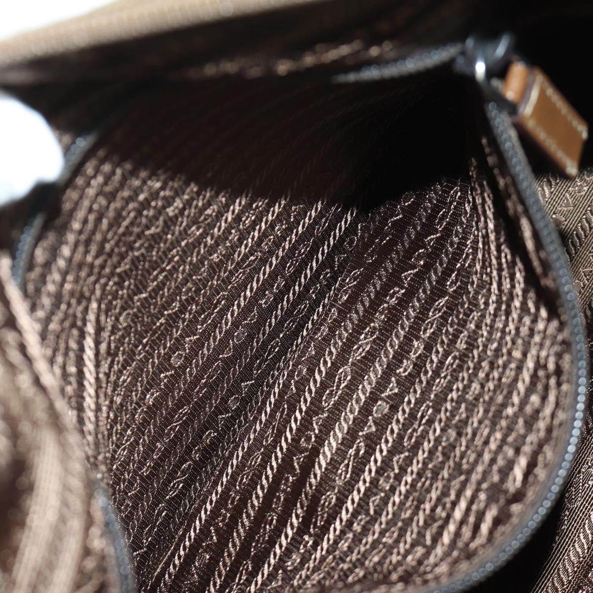 PRADA Shoulder Bag Nylon Leather Silver Brown Auth ARZ369V