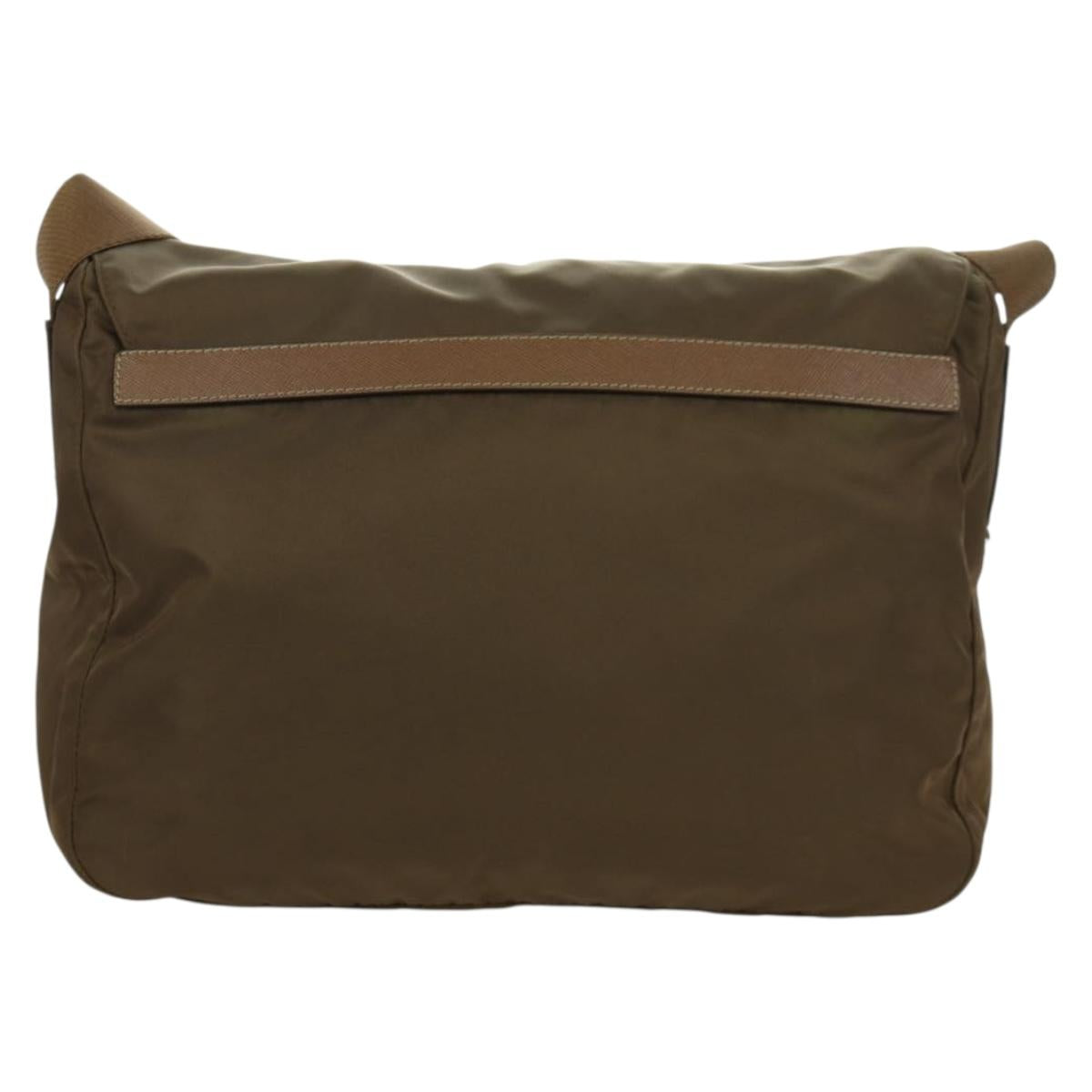 PRADA Shoulder Bag Nylon Leather Silver Brown Auth ARZ369V