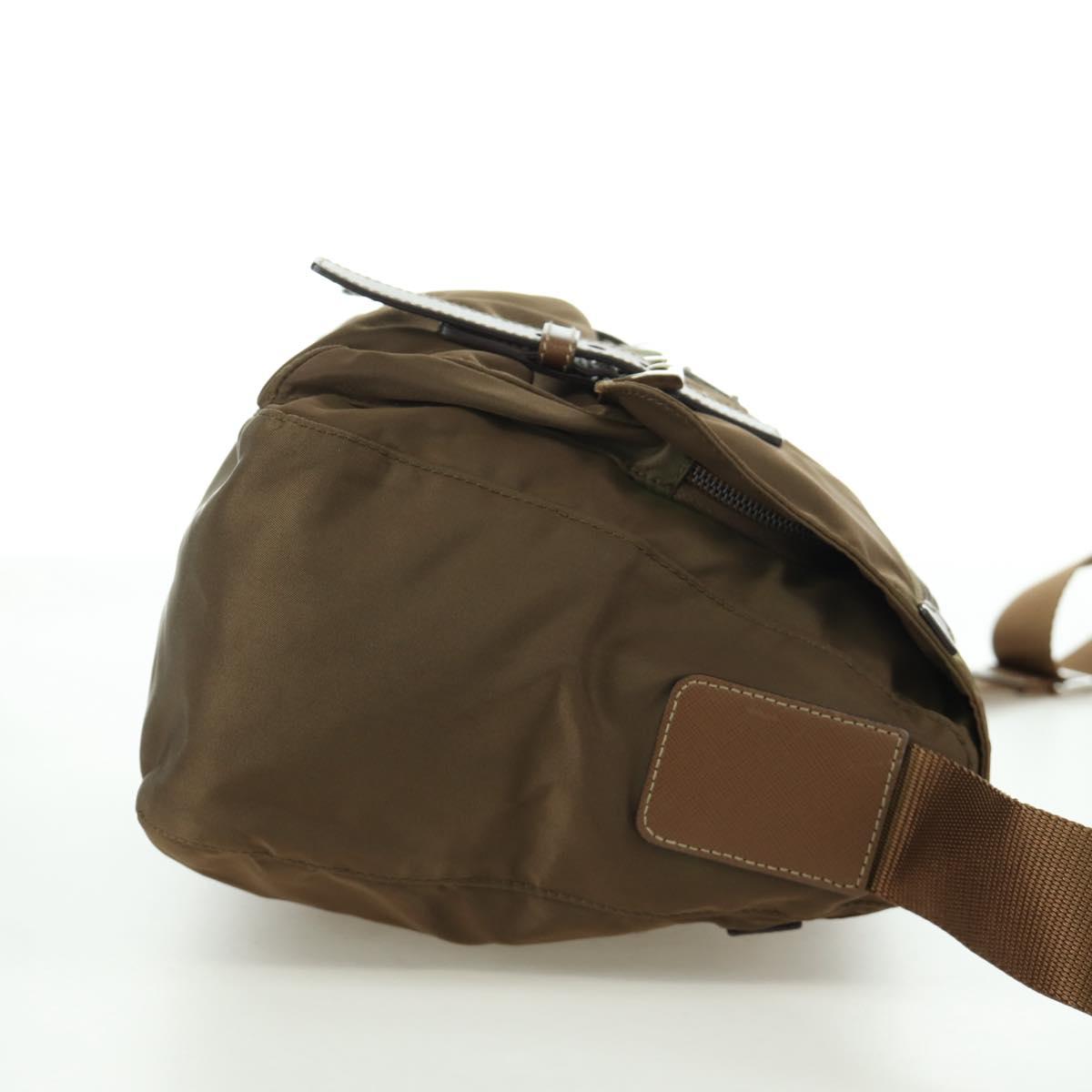 PRADA Shoulder Bag Nylon Leather Silver Brown Auth ARZ369V
