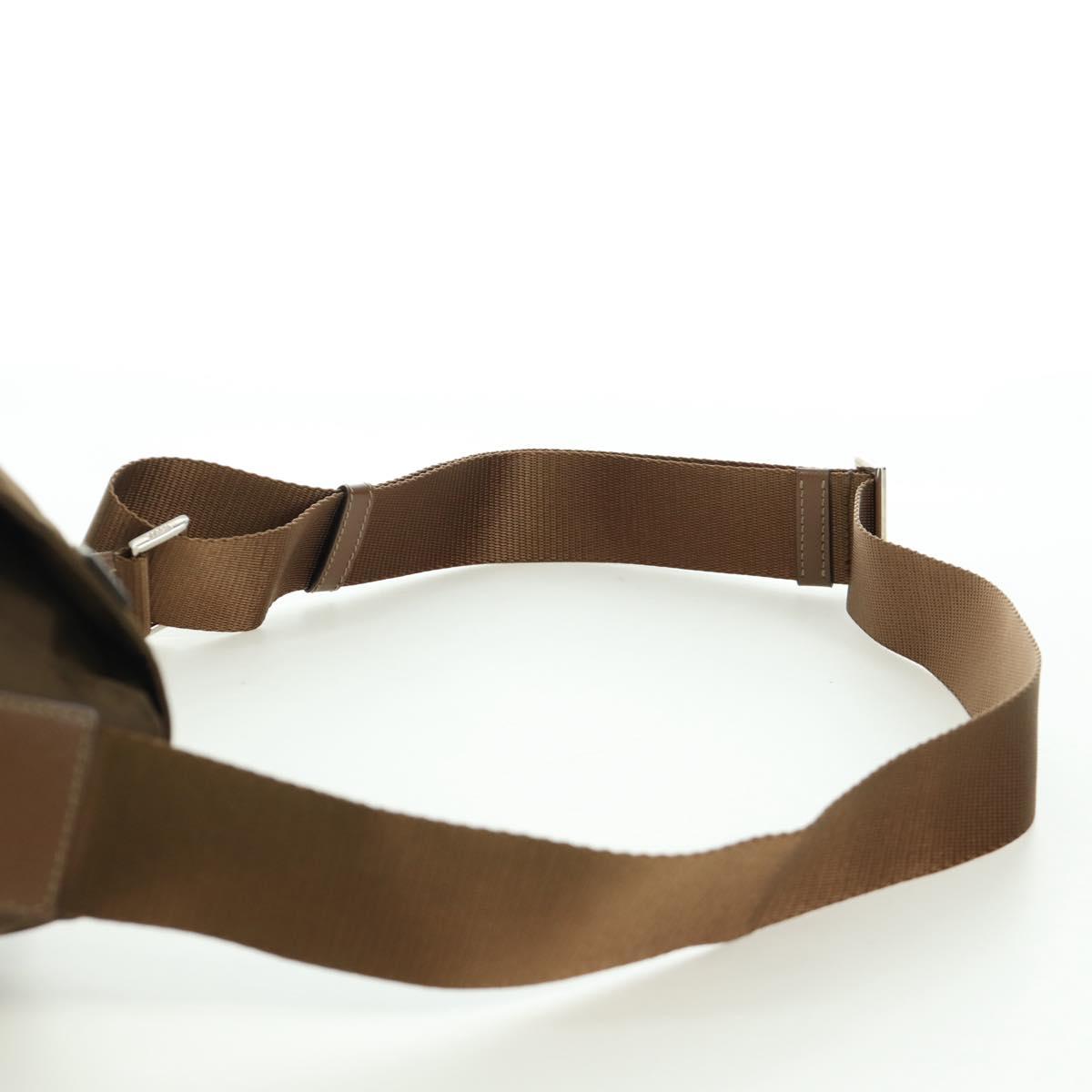 PRADA Shoulder Bag Nylon Leather Silver Brown Auth ARZ369V