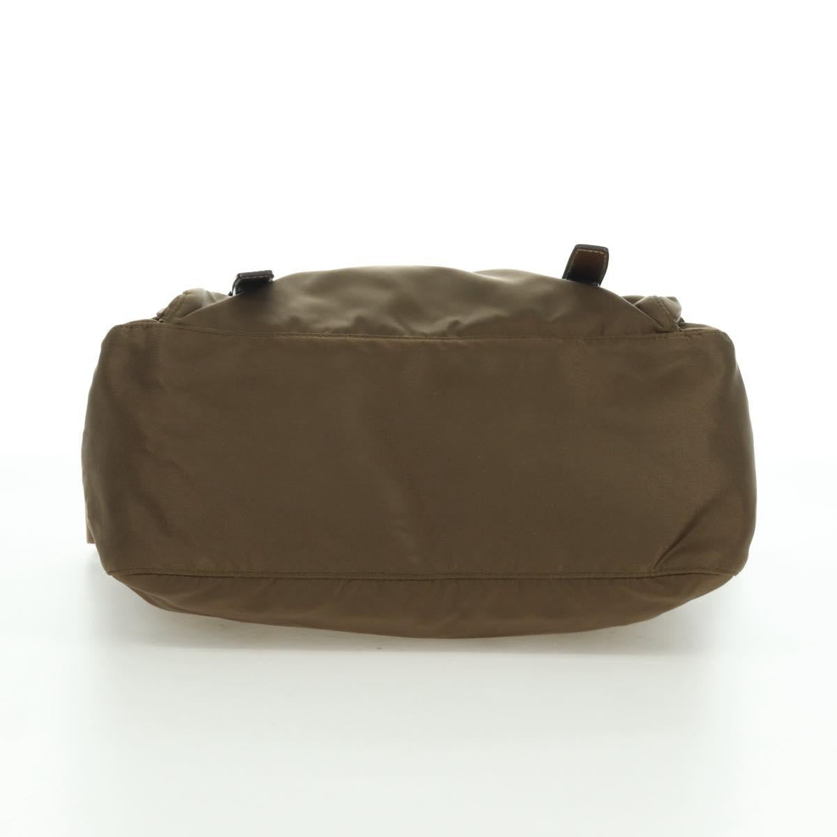 PRADA Shoulder Bag Nylon Leather Silver Brown Auth ARZ369V