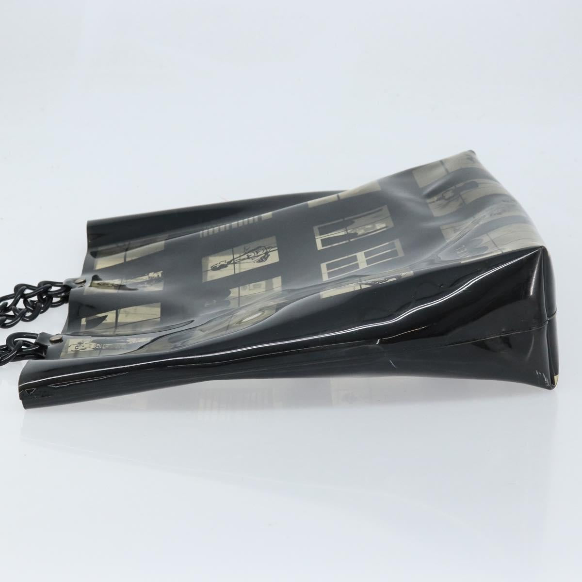 CHANEL Chain Tote Bag Vinyl Black CC Auth ARZ371