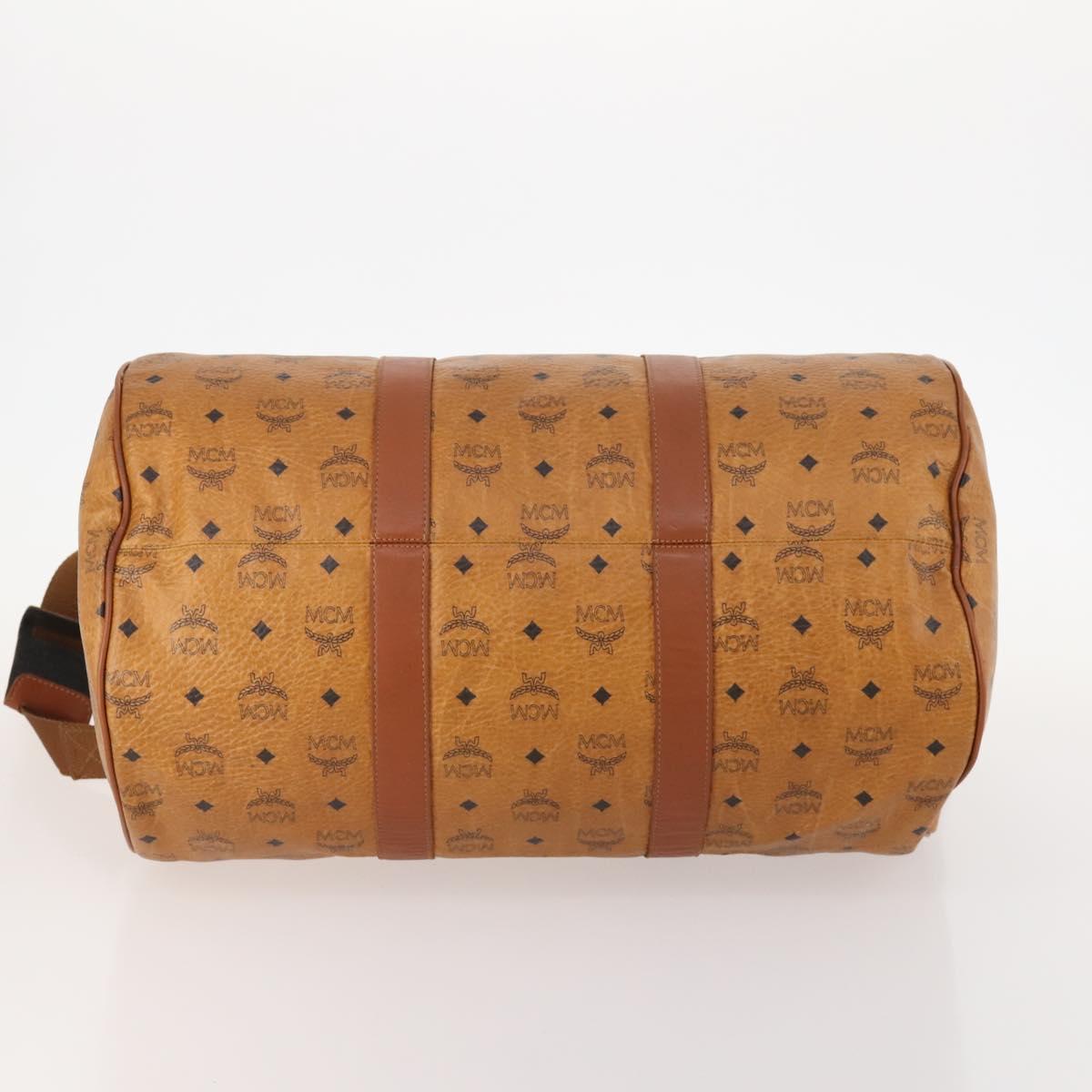 MCM Logogram Vicetos Boston Bag PVC 2way Brown Gold Auth ARZ373