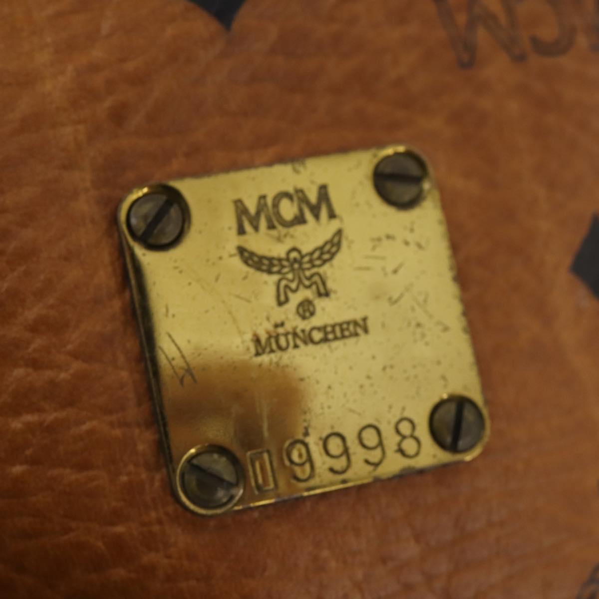 MCM Logogram Vicetos Boston Bag PVC 2way Brown Gold Auth ARZ373