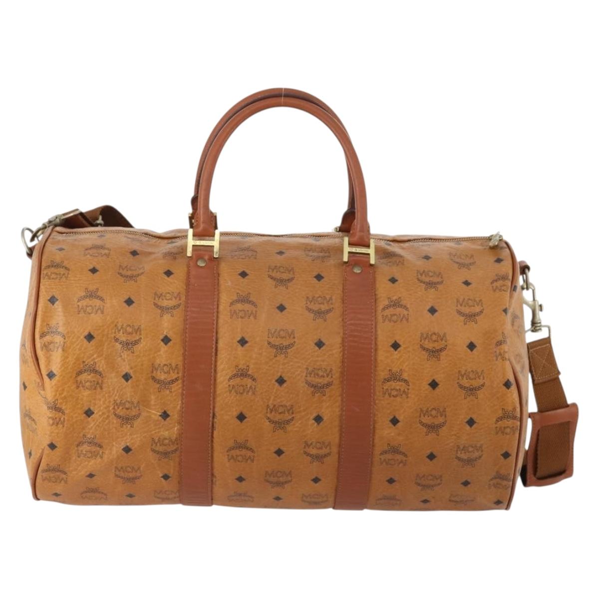 MCM Logogram Vicetos Boston Bag PVC 2way Brown Gold Auth ARZ373