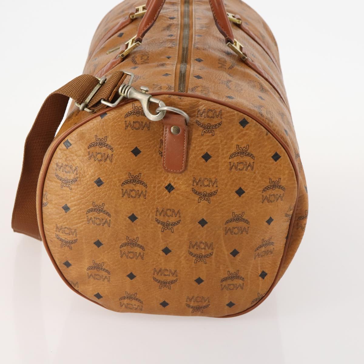 MCM Logogram Vicetos Boston Bag PVC 2way Brown Gold Auth ARZ373
