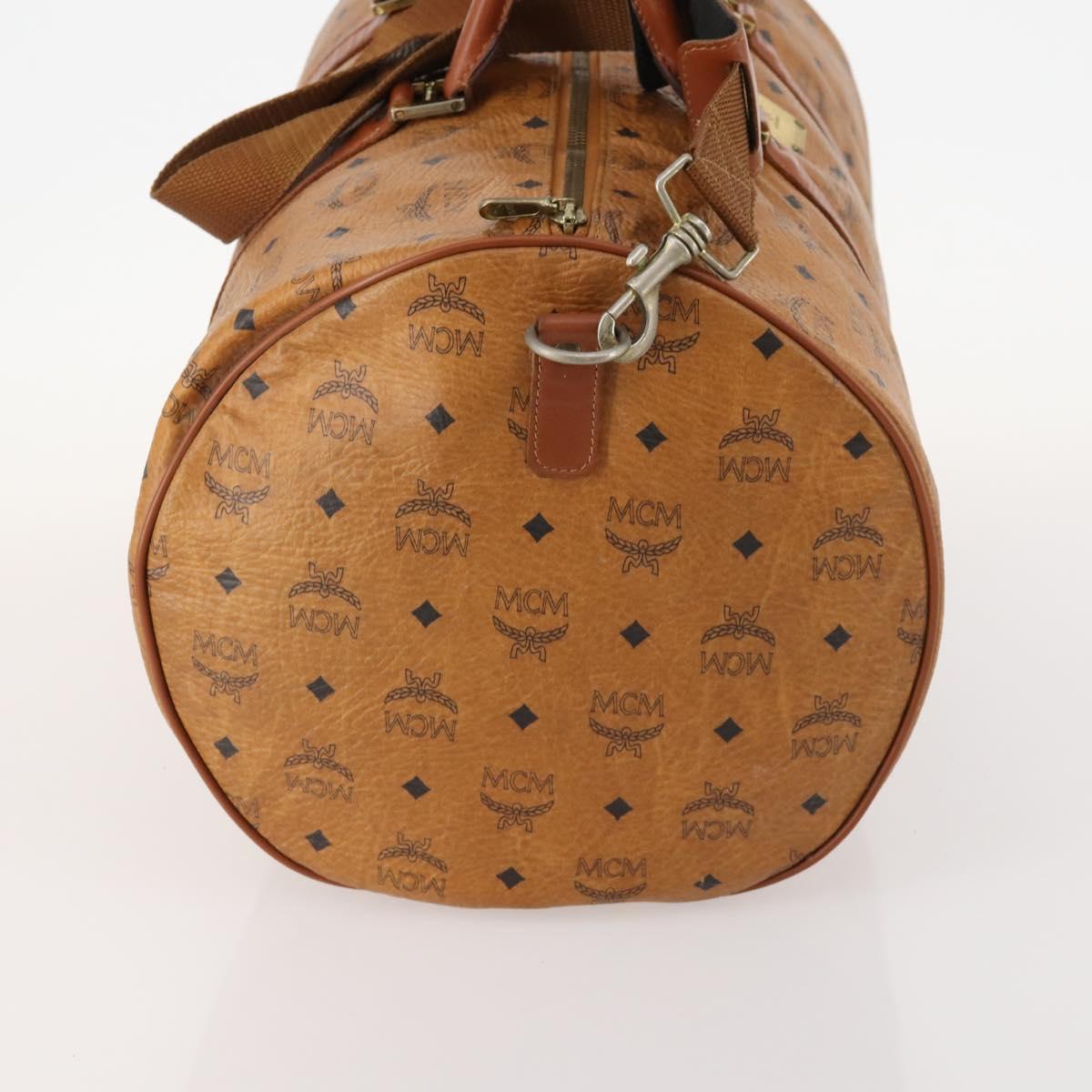 MCM Logogram Vicetos Boston Bag PVC 2way Brown Gold Auth ARZ373