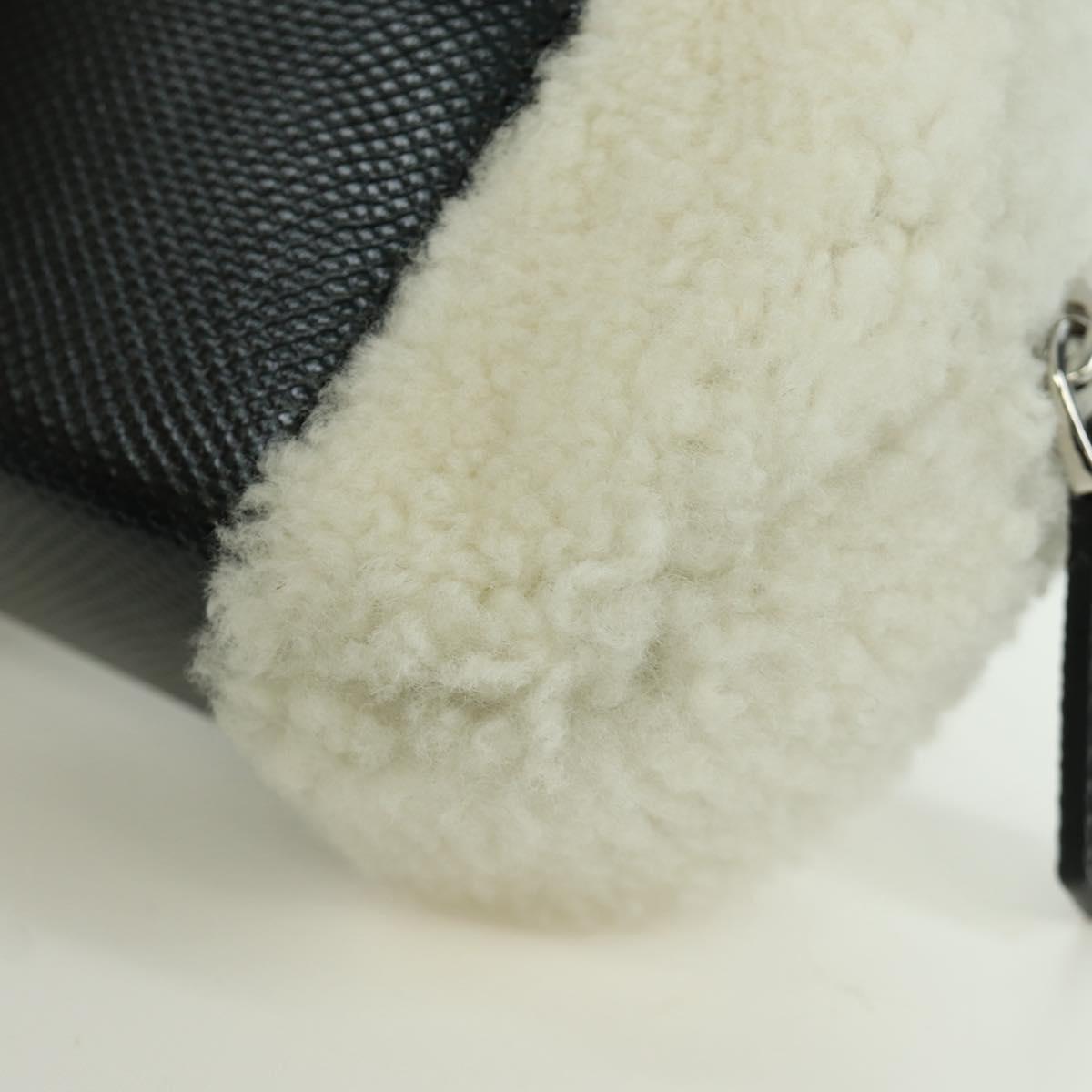 FENDI Rice Ball Shoulder Bag Mouton White Silver Auth ARZ384SM