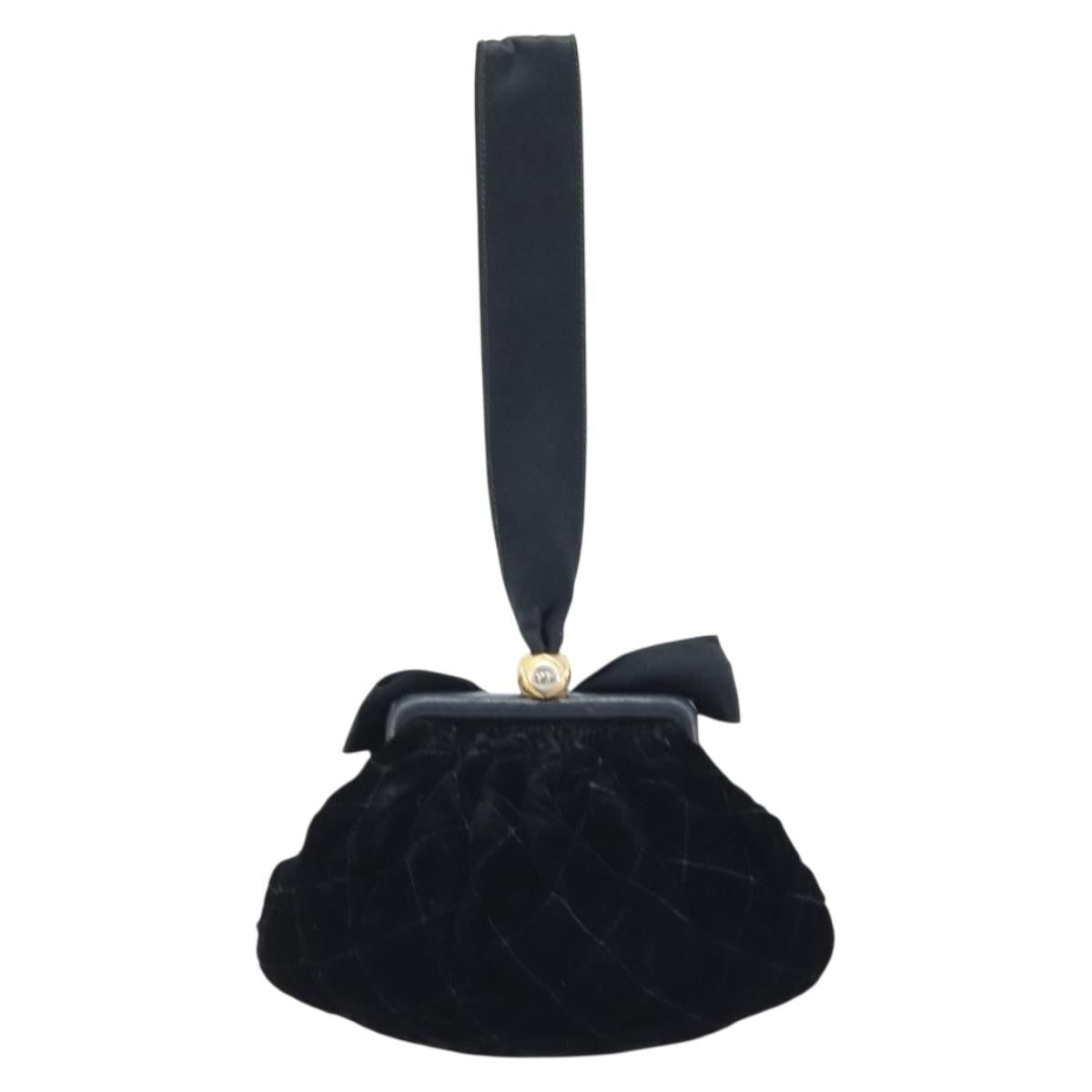CHANEL Hand Bag Velor Black Gold CC Auth ARZ385A