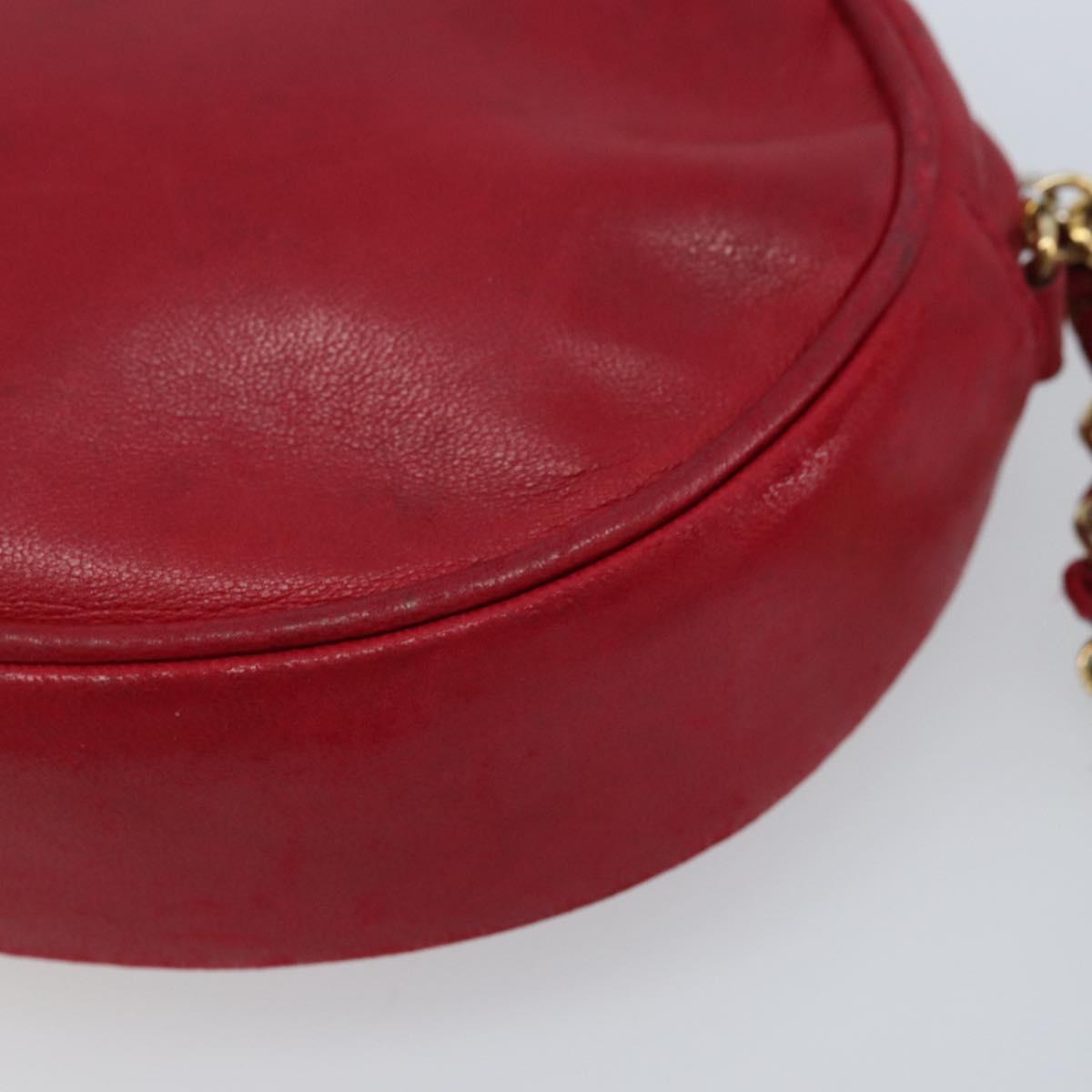 CHANEL Chain Shoulder Bag Lamb Skin Red Gold CC Auth ARZ393A